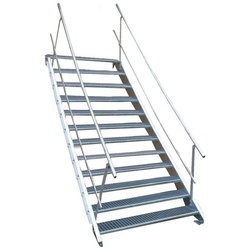SRM Design Außentreppe 12 Stufen Stahltreppe beidseitig. Geländer Breite 90cm Höhe 180-240cm