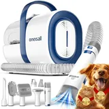 Oneisall Hundeschermaschine mit Staubsauger, Super Saugkraft mit 12000 Pa Saugt 99.99% der Tierhaare, Leise Schermaschine Hund Katze Hundehaarschneidemaschine mit 7 Pflegewerkzeugen