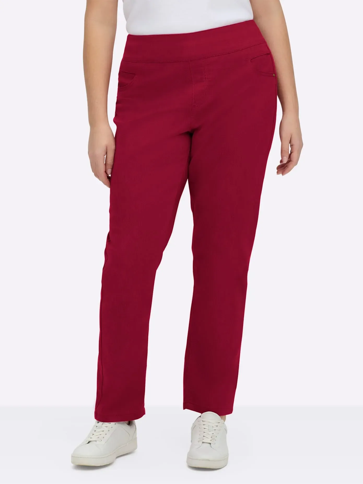 Schlupfhose CASUAL LOOKS, Damen, Gr. 255, Extrakurzgrößen, rot, 65% Baumwolle, 33% Polyester, 2% Elasthan, unifarben, lang, Hosen Schlupfhose