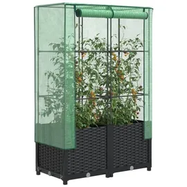vidaXL Hochbeet mit Gewächshaus-Aufsatz Rattan-Optik Schwarz 80 x 138 x 40 cm