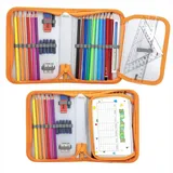 IDENA 22079 - Federmappe mit Reißverschluss, Design Sound, gefülltes Federmäppchen mit 28 Teilen, Orange
