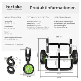 Tectake Surfboard Transportwagen 62 x 53 x 49 cm schwarz/grün
