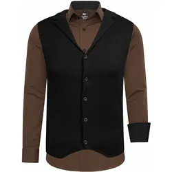 Langarmhemd RUSTY NEAL, Herren, Gr. XXL, EURO-Größen, braun, 60% Baumwolle, 37% Polyester, 3% Elasthan, mehrfarbig, casual, Langarm, Hemden, inklusive Langarmhemd und Weste