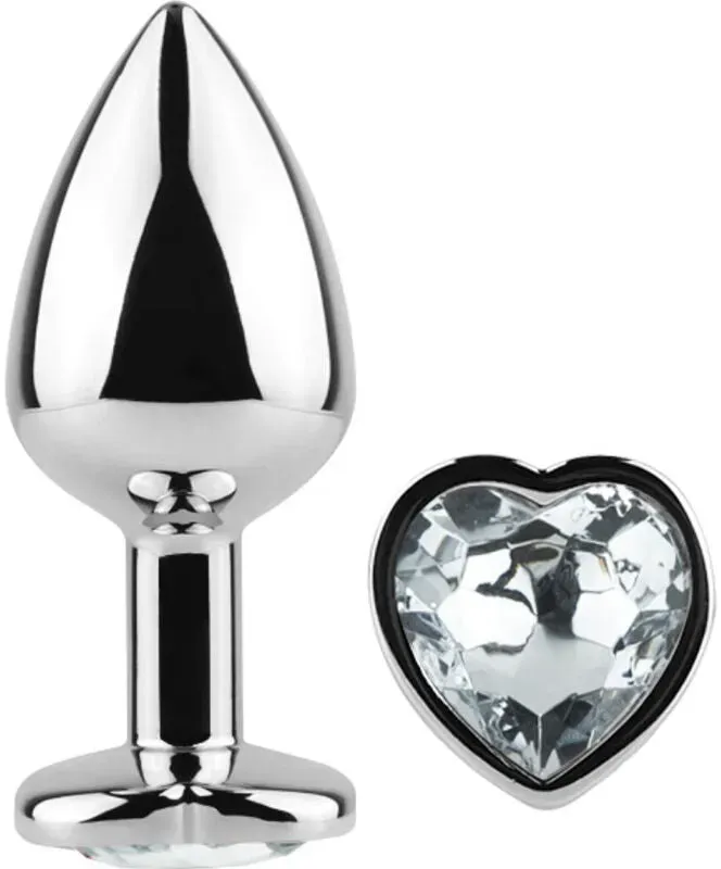 SECRETPLAY - BUTT PLUG AUS METALL, KLARES KRISTALLHERZ, KLEINE GRÖSSE 7 CM