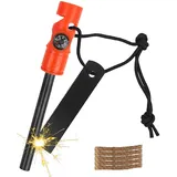 MOSTFUN Feuerstahl Feuerstein Survival Set, Wasserfester Magnesium-Feuerstarter mit Kompass Pfeife, Feuerstarter mit Paracord Hanfseil, Feuerstein Feuerzeug für Camping Outdoor und Survival (Orange)