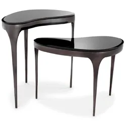 Casa Padrino Luxus Beistelltisch Set Silberschwarz / Schwarz - 2 Aluminium Tische mit Glasplatten - Wohnzimmer Möbel - Hotel Möbel - Luxus Möbel - Luxus Einrichtung - Möbel Luxus