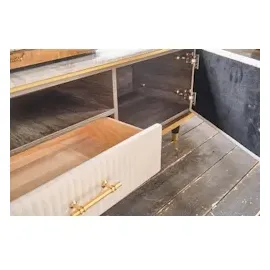 KAWOLA Lowboard MARIA TV-Bank Marmorplatte Kunstleder weiß