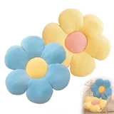 Blume Bodenkissen, 2 Stück Blumenbodenkissen Sitzkissen, 38x38cm Blumenboden Kissen Tatami Blumenförmiges, Weiches Blütenblattkissen, Kissen Blumenform für Schlafzimmer Sofa Couch(Gelb und Blau)