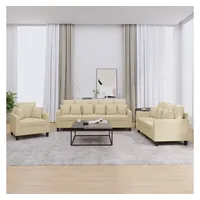 VidaXL 3-tlg. Sofagarnitur mit Kissen Creme Stoff