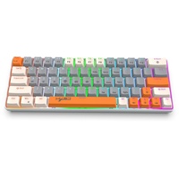 HXSJ K88 mechanische Tastatur mit 63 Tasten, Design mit getrennten Tastenlinien, eisblaue Hintergrundbeleuchtung, rote Schalter, Grau + Orange