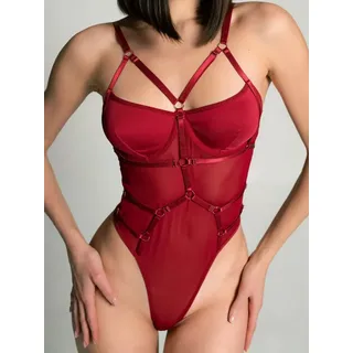 Elegant Love Body Dessous-Body im Corsagen-Stil – Sexy Reizwäsche mit Straps & Bügel Sinnliche Lingerie – Reizvolle Damenunterwäsche mit Zierträgern rot L