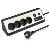 Steckdosenleiste mit USB 2 Type-C 4 Fach Mehrfachsteckdose 3680W 16A Und LED Licht 1.5M Steckerleiste Überspannungsschutz 90° Mehrfachstecker Ecksteckdose für Küche, Büro, Heim, Schwarz