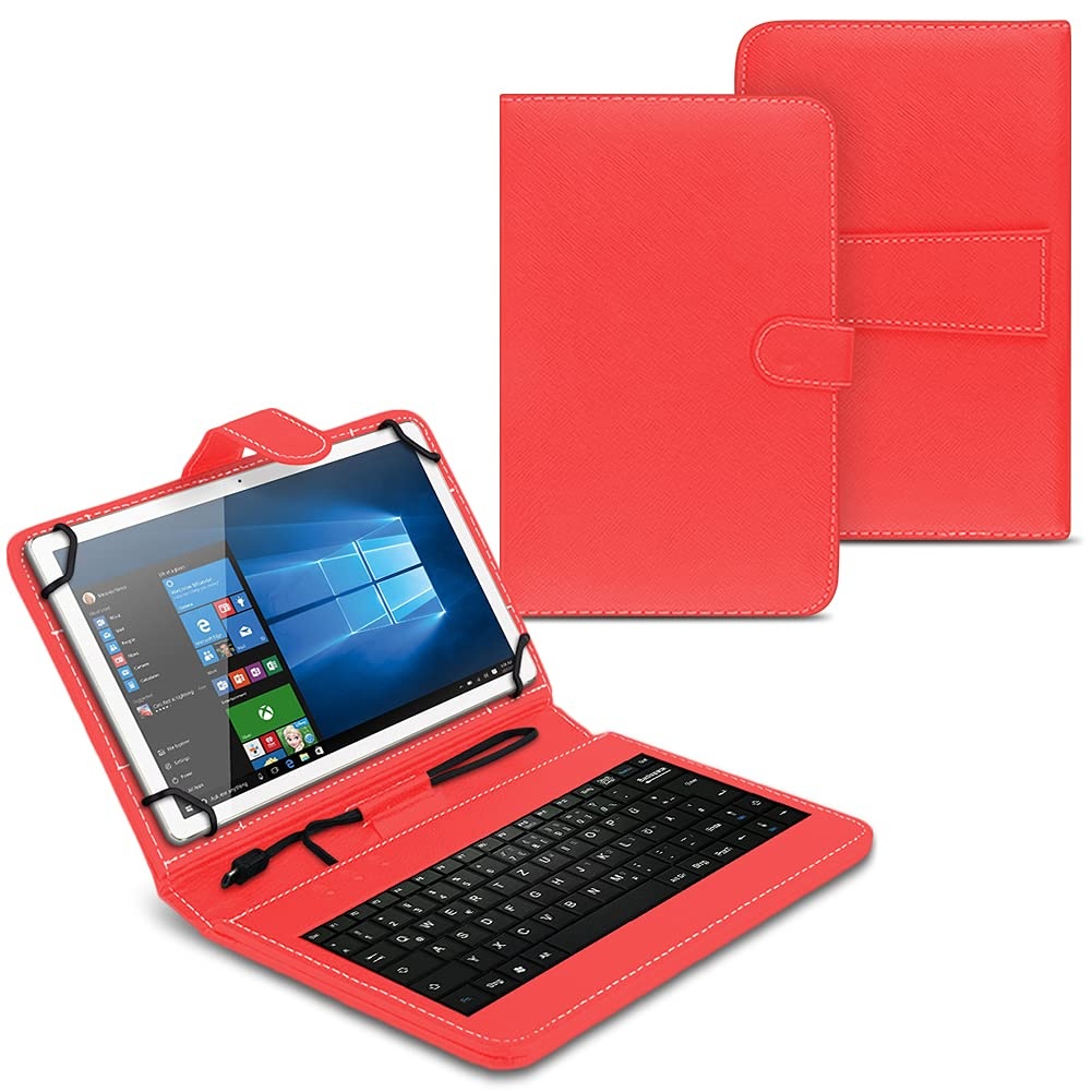 UC-Express Tablet Schutzhülle USB Tastatur - kompatibel mit Teclast T50 Allen 11 Zoll Geräten - 360 Grad Hülle für Tablets - ultradünne Tablettasche - Tablet QWERTZ Case, Farben:Rot