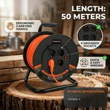 Kabeltrommel aufrollbar 50m 3x2,5mm2 4-fach Steckdose Verlängerungskabel Garten Baustelle