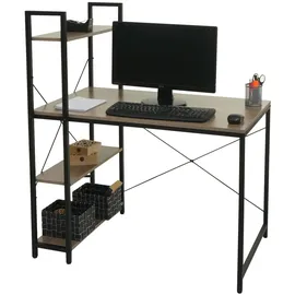 Mendler Schreibtisch mit Regal HWC-K81, Laptoptisch Bürotisch Arbeitstisch, 100x60cm Metall MDF ~ grau-braun