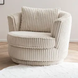 Drehsessel "Comfy" in wollweiß Mega-Cord Sessel 360° drehbar inklusive Kissen