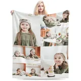 Personalisierte Foto Decke, Personalisiert Fotodecke mit Eigenem Bild Text Name, mit 1-10 Foto Collagen Flanell Decke, für Mama, Papa, Freundin, Freund, Kind, Personalisierte Geschenke (10 Fotos)