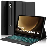 Tastatur Hülle für Samsung Galaxy Tab S9 FE+/ S9+/ S10+ Plus 12.4 Zoll, Touchpad Tastatur für Galaxy Tab S9 FE+/ S9+/ S10+ mit 7 Farbige Beleuchtung Magnetic Schutzhülle mit Pen Halter, Schwarz