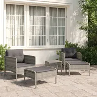 Ankonbej 5-tlg. Garten-Lounge-Set mit Kissen Grau Poly Rattan - Grau