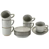 Loberon Tasse mit Untertasse 6er Set Biarré, ursprünglicher, natürlicher Charakter, Geschirr mit mediterranen Charme, spülmaschinenfest, Tischaccessoires, Steinzeug, grau