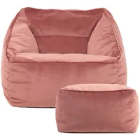 I.C.O.N. Icon Natalia Sitzsack Sessel mit Hocker für Erwachsene, Rosa, Flauschiger Samtstoff, Riesen Sitzsack Samt mit Füllung, Bean Bag Chair, Bequemer Sessel Wohnzimmer, Lounge, Schlafzimmer, Büro