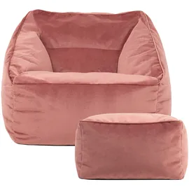 I.C.O.N. Icon Natalia Sitzsack Sessel mit Hocker für Erwachsene, Rosa, Flauschiger Samtstoff, Riesen Sitzsack Samt mit Füllung, Bean Bag Chair, Bequemer Sessel Wohnzimmer, Lounge, Schlafzimmer, Büro