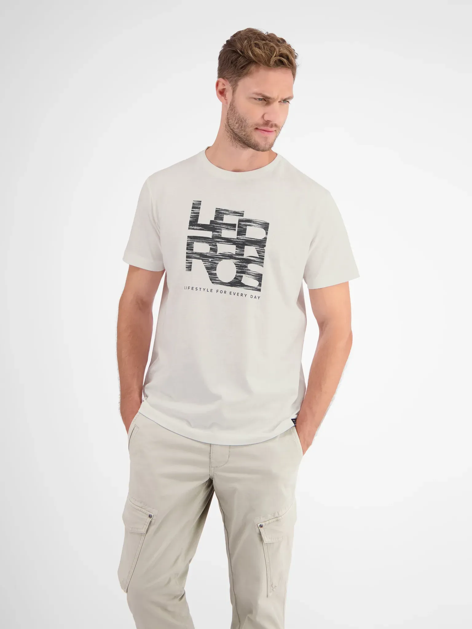 T-Shirt mit LERROS Print - Broken White - S