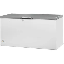 Tiefkühltruhe ICEMAN | 1x abschließbare Edelstahldeckel +LED | 572L, HxBxT 84x177,5x74,3cm | -18/-24°C | Weiß/Edelstahl | + CHEFGASTRO Geschirrtuch