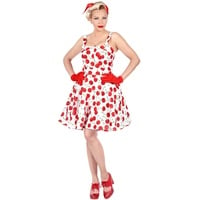 NET TOYS 50er Jahre Rockabilly Kleid mit Kirschen für Frauen | Weiß-Rot in Größe L (42/44) | Außergewöhnliche Damen-Bekleidung Vintage Pin-Up Dress | EIN Highlight für Mottoparty & Themenabend