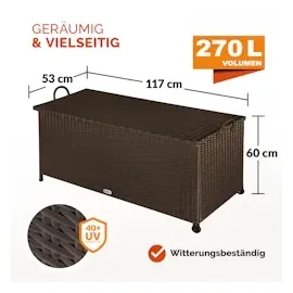 CASARIA Gartenbox Polyrattan Braun 117x53x60cm mit Griffen & Rollen