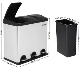 Songmics Mülleimer 54 l Silber/Schwarz