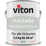 Viton Holzfarbe in Silber - 3,5 Kg Holzlack Seidenmatt - Wetterschutzfarbe für Außen - 3in1 Grundierung & Deckfarbe - Profi-Holzschutzlack - KE31 - RAL 9006 Weißaluminium