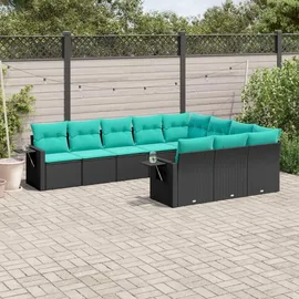 vidaXL Gartensofa-Set mit Kissen, schwarzes Polyrattan