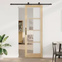 vidaXL Schiebetür mit Hardware-Set 'ORKDAL'aus massivem Holz und Glas