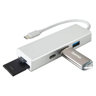 Hama 00135759 USB-3.1-Type-C-Hub 1:3 +Kartenleser Silber