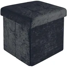 Intirilife Sitzhocker 38x38x38 cm in Samt Schwarz - Sitzwürfel mit Stauraum und Deckel mit Samtbezug