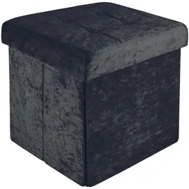 Intirilife Sitzhocker 38x38x38 cm in Samt Schwarz - Sitzwürfel mit Stauraum und Deckel mit Samtbezug