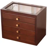 Schmuckkasten, Schmuckschrank, Schmuckschränke Mit Glasdeckel, Schmuckaufbewahrung, Großes Fassungsvermögen(Brown,9.6in/34.5cm)