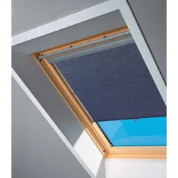 Dachfensterrollo VELUX "mit Haltekrallen RHL 100 9050", blau (dunkelblau), 102-104, Aluminium, Polyester, Rollos, Lichtregulierung und Privatsphäre