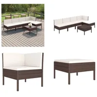 vidaXL 6 tlg. Garten Lounge Set mit Auflagen Poly Rattan Braun - Garten-Sofagarnitur - Garten-Sofagarnituren - Gartensofa-Set - Gartensofa-Sets - Braun