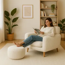 Relaxdays Pouf Cord 35 x 25 x 35 cm Beige