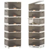 KOMFOTTEU Stapelbare Schuhboxen mit 5/6 Ebenen, Aufbewahrungsbox mit Klapptüren und feststellbaren Rollen, Große Stapelboxen Ordnungsbox Kunststoffbox für Zuhause Büro (6 Schubladen)