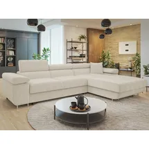 Mirjan24 Ecksofa Torezio Mini Cord, mit Bettkasten und Schlaffunktion, Einstellbare Kopfstützen, 280x170x70-90 cm (Farbe: Poso 1... - Weiß