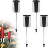 Adventskranz Kerzenhalter, 4 Stück Stabkerzenhalter Adventskranz Retro Kerzenständer mit Kurzem Dorn Metall Kerzenleuchter, für Adventskranz Weihnachten Kerzenteller, Silber