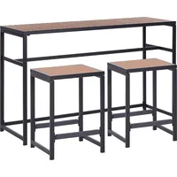 Beliani Gartenmöbel Set Schwarz Stahl / Kunstholz Industrie Design Hochtisch 150x50 cm mit 2 Stühlen Terrasse Gartenausstattung Kücheninsel mit Hockern