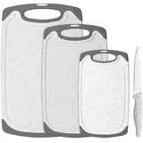 Gräwe Schneidebrett-Set, 4-teilig, inkl. Messer, Granit-Look, weiß