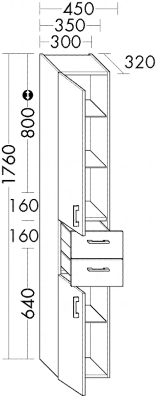 Burgbad Hochschrank Sys30 PG4 Sana 1760x350x320 Dunkelgrau Ultramatt, HS3537RF5771 HS3537RF5771