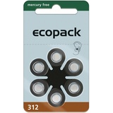 60 x Eco Pack Typ 312 Hörgerätebatterien 10 x 6er-Blister 1,45V Braun Zink Luft