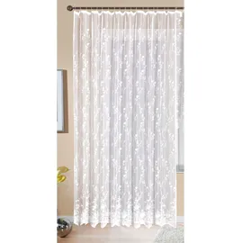 Gardinenbox Gardine Store Jacquard Mainz HxB 245x300 cm Kräuselband Universalband Weiß Blumenmuster Transparent Vorhang Wohnzimmer, 13144