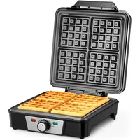 Reemix Waffeleisen für 4 belgische Waffeln, 1200 W Waffel Elektrisch mit Antihaftbeschichtete Platten, Einstellbare Temperatur und Leichte Reinigung, Edelstahl